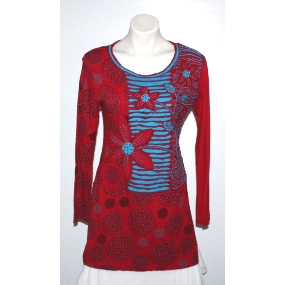 KARMA CIRCLE Women's Red & Blue Cotton Top Size M